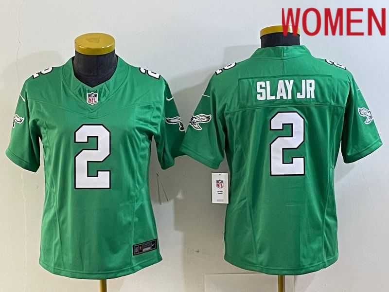 Women Philadelphia Eagles #2 Slay jr Green 2023 Nike Vapor Limited NFL Jersey style 1->women nfl jersey->Women Jersey